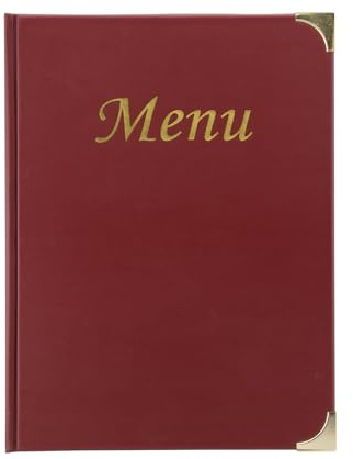 Securit Premium Faux Leather A4 Menu Holder - 8 Page to View Sleek Display Folder for Food and Drinks - Ideal for Restaurants, Cafe or Bar (Red)