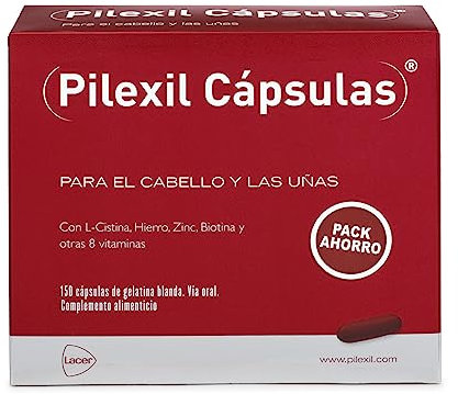 PILEXIL CAPSULAS - Pilexil 150 Cápsulas Anticaida del Cabello, Vitaminas y Nutrientes para el Cabello, Máxima Eficacia, Biotina, Zinc, Sin Gluten, Administración Oral
