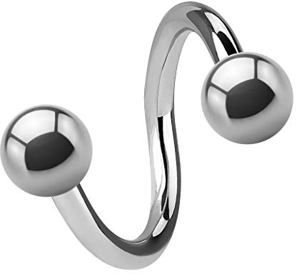 Treuheld® | Titan 1,2 mm Spiralen Piercing - 4 Größen - Spirale mit 2 Kugeln zum Schrauben - Piercing Spiral-Ring in Silber aus Titanium