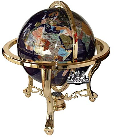 Unique Art 21-Inch Tall Blue Lapis Ocean Table Top Gemstone World Globe with Gold Tripod