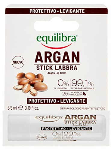 Equilibra Viso, Argan Stick Labbra, Balsamo Labbra ad Azione Protettiva per Labbra Morbide e Setose, con Olio di Argan Protettivo e Levigante, e Vitamina E Antiossidante, 5,5 ml