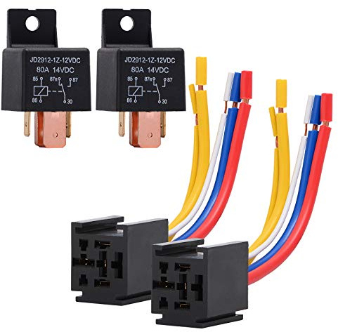 Ehdis 2 Stück Relais12V 80A 5 Pin für Car Auto Truck Motor Car Relay mit Steckdose 5-Polig KFZ Fahrzeug Motor Relais mit Drähte,Umschalt Relais