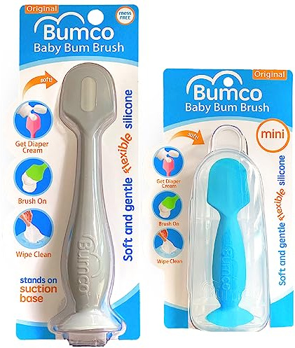 Baby magborste babybum blöjkräm borste grå full storlek + blå mini (2-pack)