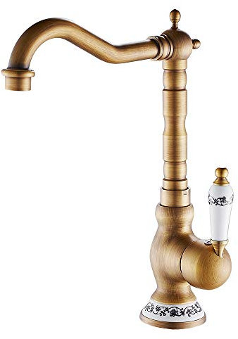 Miscelatore tradizionale vittoriano da cucina con doppia leva in ceramica e valvola a 1/4 di giro in ceramica cromata con 2 tubi standard per il Regno Unito, Antico., Single Lever #5(Ceramic)