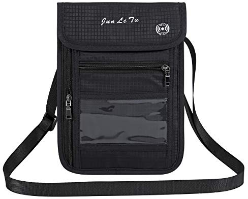 ACBungji Brustbeutel RFID Blocker Schutzhülle Reise Brusttasche wasserdicht umhängetasche Brieftasche Organizer für Kreditkarten Reise-Pass Handy (Schwarz)