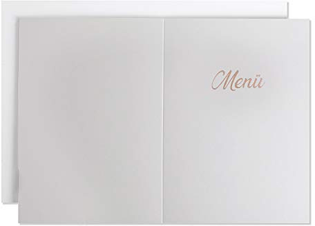 Betterpress® Menükarten mit Prägung rosegold, 10 Stück, offen im Format DIN A4, geklappt im Format DIN A5, für Hochzeiten und andere Feste (Script, Papier)