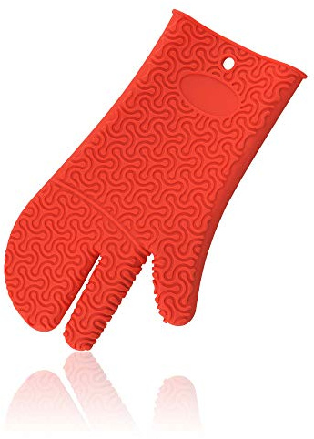 Kochblume Handschuh | Hitzeschutz | Premium-Silikon | Hitzebeständig | Spülmaschinenfest | Farbe: rot