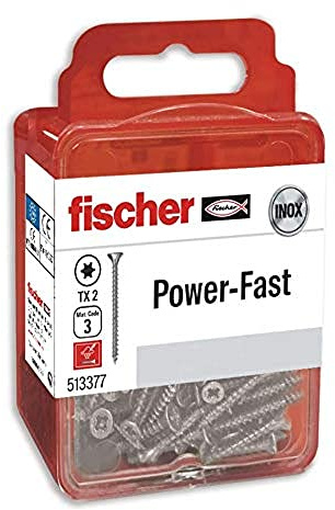 fischer Power-Fast - caja de tornillos especiales para madera 3,5x25mm, para atornillado de maderas, conexión de maderas macizas o fijación de piezas a la madera,20 ud