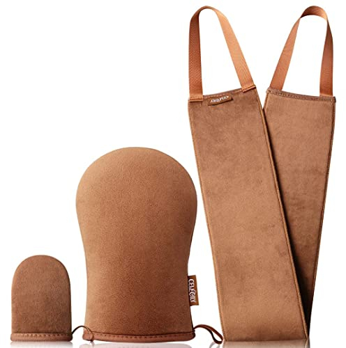 Celecily Tanning Mitt Applicator - Fake Tan Mitt Set with velvet Tanning Mit for Self Tan Mitt glove, Back Tanner Applicator, Reusable Lotion Applicator for Back