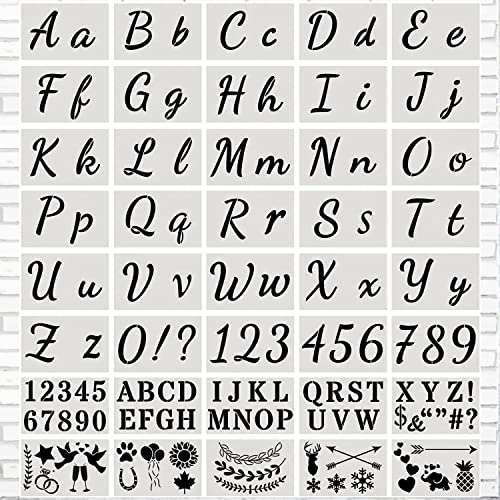 Buchstaben Schablone Alphabet Schablonen Wiederverwendbare Kunststoff Buchstaben Nummer Schablonen für Gemälde Auf Holz Groß Zahlen Kleinbuchstaben(40 Stück)