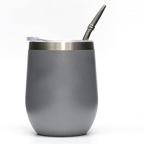 LTLWSH Tasse Maté Yerba Mate avec Paille Filtrante Bombilla Calebasse Maté sans BPA avec Couvercle Etanche et Goupillon Paille Découverte Bienfait du Maté, 350 ML,Gris
