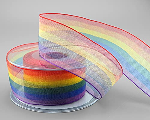 25 m x 40 mm dekorband chiffong regnbåge med 6 färger band randigt presentband kärlek fred stolthet tolerans symbol flagga dekoration band dubbelsidig för att dekorera sy in förpackning