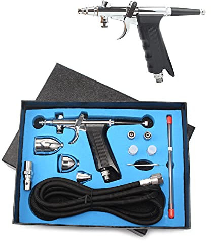 SI FANG Dual Action Airbrush Kit Precision Trigger Style Gravity Feed Airbrushes Pen Set with 3 Spraying Guns Paint Cups & 0.3mm 0.5mm 0.8mm Nozzles, for Model, Tattoos, Cake, Surface Repair, Wall Art