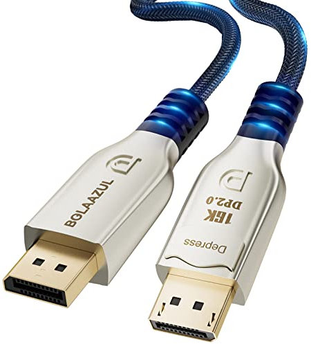 BolAAzuL 16K Câble Displayport 2.0 Court 0,5M, Cable DP 2.0 Supporte 16K@60Hz 8K@120Hz 4K@240Hz 165Hz 144Hz GSync/FreeSync, Adaptateur Cordon Doré Compatible DP 1.4/1.2 pour Moniteur Gaming PC TV