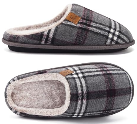 COFACE Pantofole da Uomo Invernali Plaid, Comoda Memory Foam Calde Scarpe da Casa in Lana con Suola Antiscivolo Taglia 45