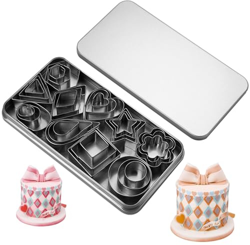 Mini Cookie Cutter Shapes Set - 30 Tiny Stainless Steel Stamps of Geometric Shapes Cookie Cutters-Heart Star Flower Round Square Hexagon Oval Diamond Biscuit Cutters