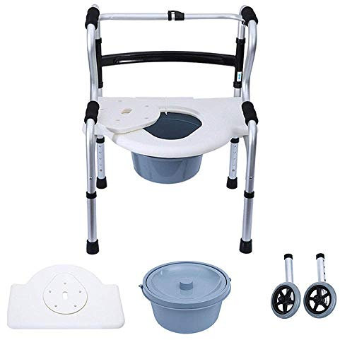 HWSY Duschstuhl, Toilettenstuhl mit Rollen, Armlehnen und Rückenlehne, höhenverstellbar, Gehhilfe für ältere Menschen mit Behinderungen Interesting