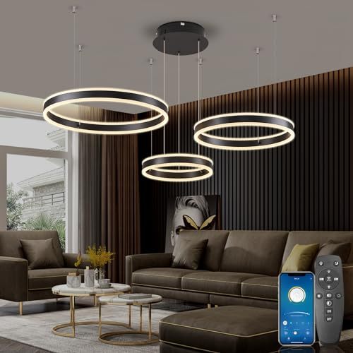 SUCIKORIO LED Lampadario Soggiorno a Sospensione, Moderno 88W Led Lampadario Camera da Letto Dimmerabile 2700K-6500K Con Telecomando e APP 5%-100% Luminosità Regolabile 30+40+50cm Per Cucina, Bagno