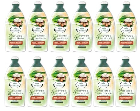 L'Angelica Officinalis, Bagnodoccia Aloe Vera e Burro di Karitè, Nutre e Protegge, Pelle Naturalmente Morbida, Senza Parabeni, Siliconi e OGM, 12x500ml