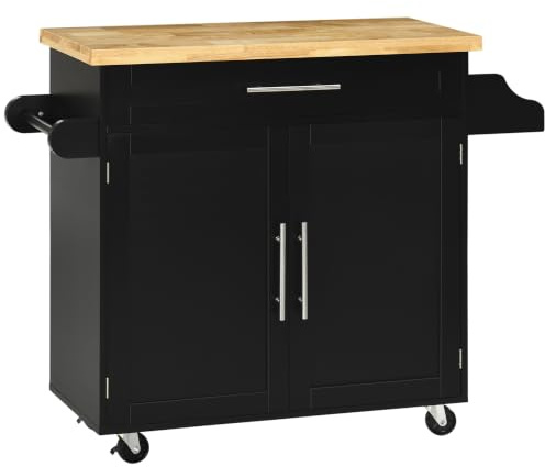 HOMCOM Kücheninsel Küchenwagen mit Arbeitsplatte 109x40x89 cm Schwarz