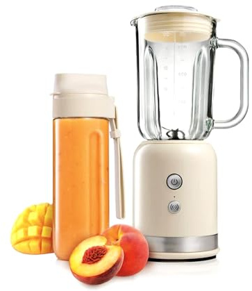 Wintem Frullatore Elettrico Crema 350W 3 Velocità e Funzione Pulse - Ideale per Preparare Frullati e Centrifughe da Portare Grazie alla Comoda Borraccia Integrata si 0,6L - Lame in Acciaio Inox