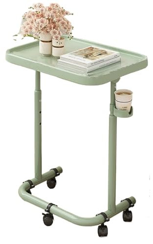 Beistelltisch mit Rollen Höhenverstellbar Klappbarer Krankenpflege Bettbeistelltisch, Eiserne Magnetische Tischplatte mit Becherhalter, für Zuhause, Krankenhaus(Green)