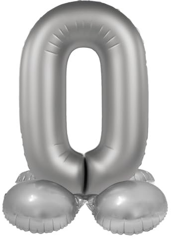 Folat 10530 Zahlen Luftballon Silber Stehender Folienballon Zahl 0 - Moonlight Silver - Satin Gloss - 72 cm - Party Deko Ballon für Kinder Geburtstag Jubiläum, kein Helium erforderlich