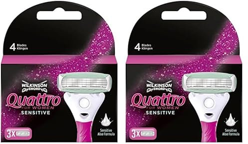 Wilkinson Sword Quattro for Women Sensitive Rasierklingen für Damen Rasierer, 3 St (Packung mit 2)