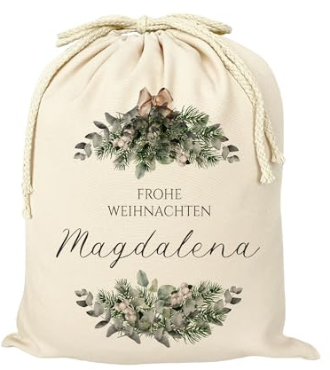 Manufaktur Liebevoll Geschenksack Weihnachten Geschenksack Nikolaus Nikolaussack personalisiert Weihnachtsmannsack mit Namen für Kinder und Erwachsene Geschenkesack (XL, Weihnachtsblumen)