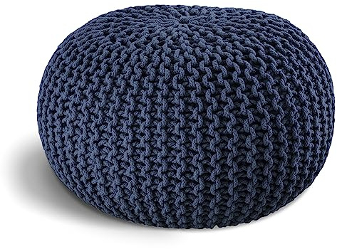 ELYFLAIR® handgefertigter Strickhocker Ø 55cm o. Ø 45cm I Sitzpouf Sitzpuff Bodenkissen Sessel Kissen Sitzhocker Sitzsack - mit eleganter Grobstrick-Optik - Dekoration Interieur (Dunkelblau, Ø 45cm)