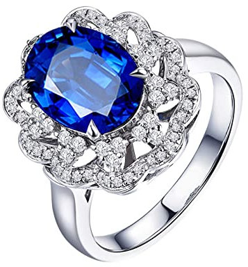 KnSam Echter Goldschmuck, Diamantring Weißgold 750 18K, Blumen Herrenring 3.39ct Labor Erstellt Saphir mit Diamant, Freundschaft Geschenk, Weiß Gold, Gr.60 (19.1)