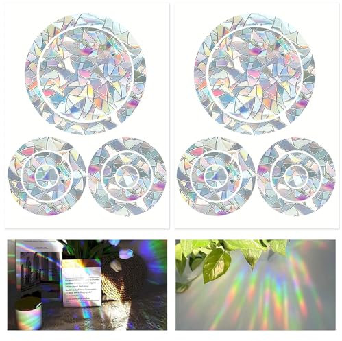LunarCharm 16 Round Prism Window Stickers, Suncatcher Window Decals, Bird Anti-Collision Stickers, Multi-Colored, Rainbow Effect, PVC Material, Vibrant Style