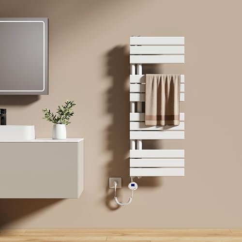 EMKE Radiador Toallero Eléctrico con Termostato 104x40 cm, 400W Blanco, Toallero Eléctrico de Bajo Consumo, Resistencia Calefactora con Temporizador,Calienta Toallas,Secatoallas