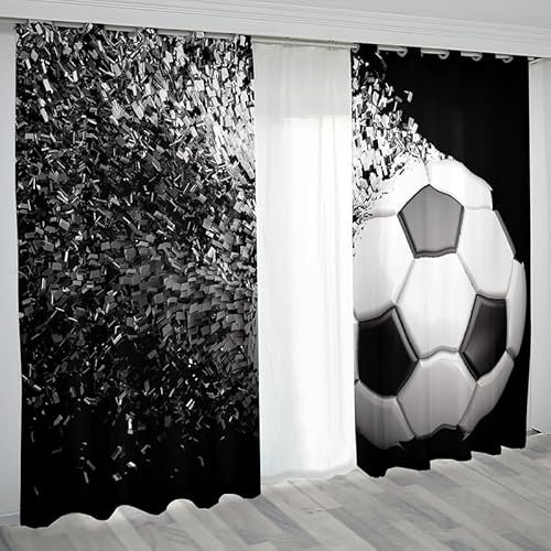 Rptidmv Vorhänge mit Ösen 2er Set Fußball Modern Blickdichte Vorhang Thermovorhang Kälteschutz Verdunklungsvorhänge für Wohnzimmer Schlafzimmer Kinderzimmer 140 x 175 cm (BxH)
