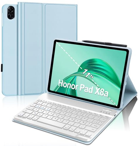 FOGARI Clavier pour Honor Pad X8a Tablette 11'' 2024, AZERTY Français Clavier Bluetooth sans Fil, Intelligent Housse pour Honor Pad X8a 11 Pouce - Bleu