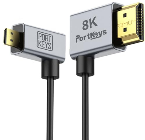 Portkeys 8K Cavi HDMI Set da 2, Ultra-sottili 2,5 mm, HDMI A-D (Micro HDMI), 8K@60Hz, 48Gbps, HDR, eARC, per monitor, fotocamere Sony, gimbal, PC, (1m e 30cm Set da 2 A-D)