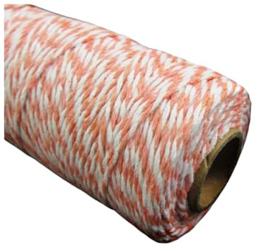 BUTCHERS - BAKERS CRAFT 1.5mm TWINE *25 COLOURS* CORD STRINGING PARCELS GARDEN (Peach & White, Full Roll 100 Yards)