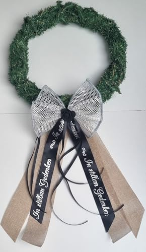 CaPiSo 20x40cm Fertigschleife Kranzschleife Rose Trauerschleife Trauer Grabschleife Gedenken Schleife Beerdigung Urnenbeisetzung Grabschmuck OHNE Kranz (Jute Natur-Schwarz)