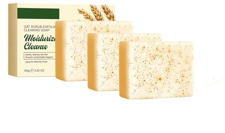 Jabón exfoliante natural de avena, jabón de limpieza, cuidado hidratante, hidratante y limpiador, jabón corporal hecho a mano (3 piezas, 1)