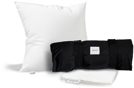 SnooozeGo Mini Duck Down Travel Pillow – Compact Feather Pillow for Plane, Hotel, or Car – Lightweight 3-Chamber Support for Side & Back Sleepers – Travel Essential with Cotton Bag (40x35cm)