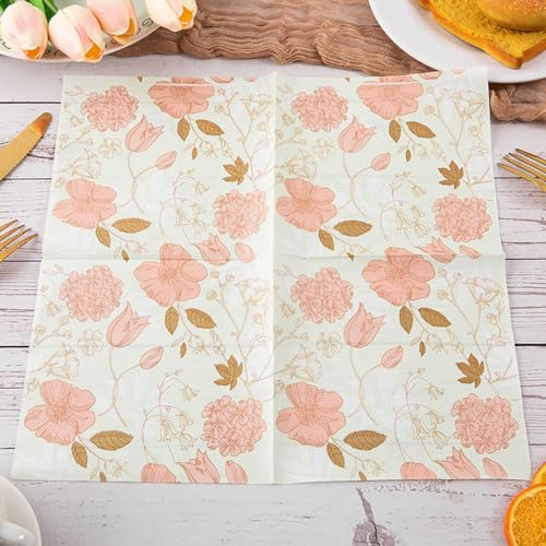 Serviettes en Papier Fleurs Oranges Papier jetable, Serviettes de fête, douces, durables et absorbantes pour cuisine, salle de bain, événements20 Paquet(33x33cm)