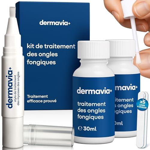 DERMAVIA+ Traitement contre les mycoses des ongles – 60 ML + Stylo Torsion 3 ML – Convient aux diabétiques – Traitement cliniquement prouvé – Facile à utiliser et résultats rapides