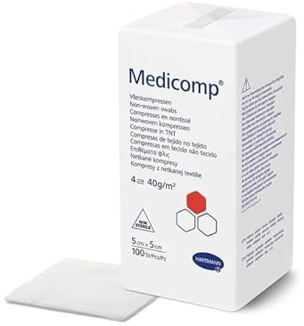 Compresses non-tissées 5x5cm - 40 g - Medicomp - Sachet de 100 pièces