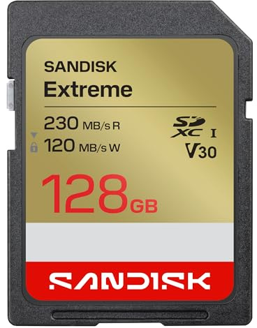 SANDISK Extreme SD UHS-I-kort 128 GB (upp till 230 MB/s läshastighet och 120 MB/s skrivhastighet, 4K UHD-video, U3, V30) SANDISK Memory Zone App