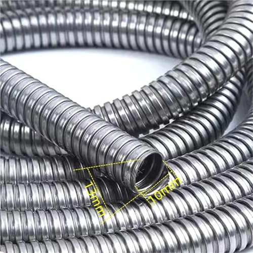 Guaina per Cavi Elettrici Flessibile,Cable Managem Tubo corrugato in acciaio inossidabile 304 da 1 m, 4-13,0 mm, con guaina protettiva filettata, anti-ratto, for la casa(10mm)