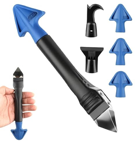Silicone Caulking Tool, 5 in 1 Caulking Tool, Multi-function Caulk Remover Tool and Silicone Scraper, for Bathroom, Kitchen, Window, Sink, Tile and Frame Joints(Black)