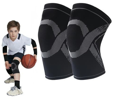 THXFUNAREA 1 Paar Knieschoner Kinder M, Kniebandage Kinder 5-10 Jahre, Knieschützer Kompression Atmungsaktiv, Knieschoner Volleyball Handball Tanzen Kinder, Elastisch Bequem Schwarz