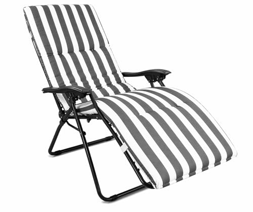 MORE FREE-Cojín Tumbona Colchón Tumbona Acolchada Classic Texturas Colchóneta para Tumbona Exterior Funda de Loneta con Cremallera Lavable Cojín Acolchado de Fibra (Gris, Gris Pack 1 180x55x8cm)