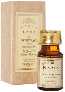 Kama Ayurveda Süßes Basilikum reines ätherisches Öl 12 ml – mit Diffusor und kostenlosem Geschenk (1 Paar)