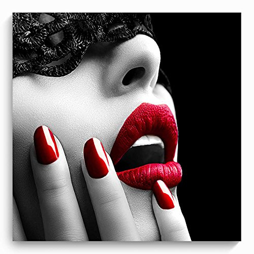 Feeby Impression Sur Toile Femme Fatale 50x50 cm Tableaux Tableau Mural Image Moderne Photo Décoration Murale Artistique Photographie Design Chambre Salon Cuisine Rouge Noir Blanc